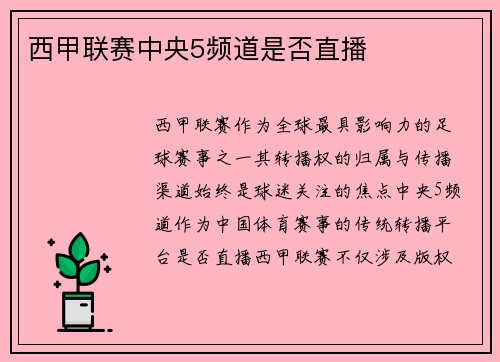 西甲联赛中央5频道是否直播